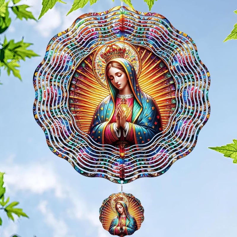 INCOK Our Lady Wind Spinners Outdoor - Christian Hanging Decor, Religious Gifts for Women, 3D Stainless Steel Wind Sculptures for Indoors Garden Patio Yard Porch Backyard - Image 1